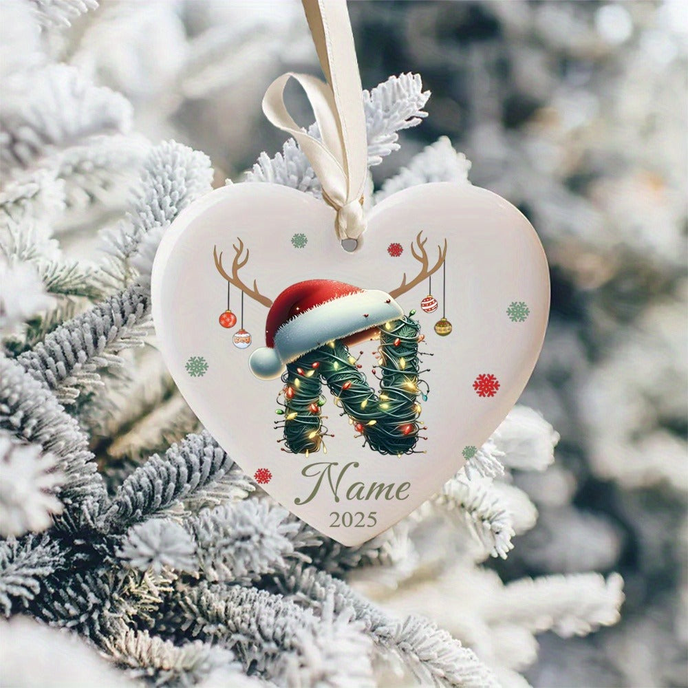 Personalized Christmas Initial Name Heart-Shaped Ornament