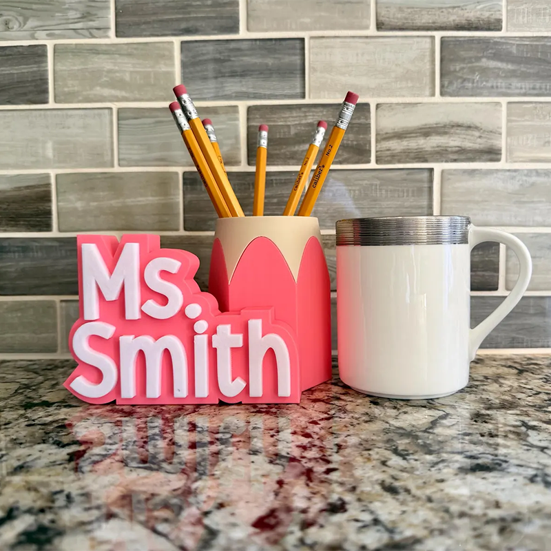 Teacher Desk Name Plate; Custom Pencil/Pen Cup and Name Stand; Personalized Gift