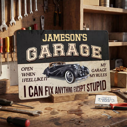 Personalized I Can Fix Anything Except Stupid Vintage Garage Metal Sign