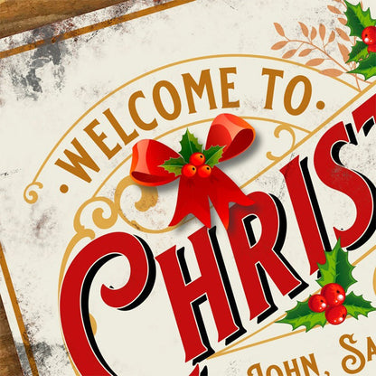 Personalised Christmas Sign Metal Wall Door Decor Traditional Family Festive Accessory Gift