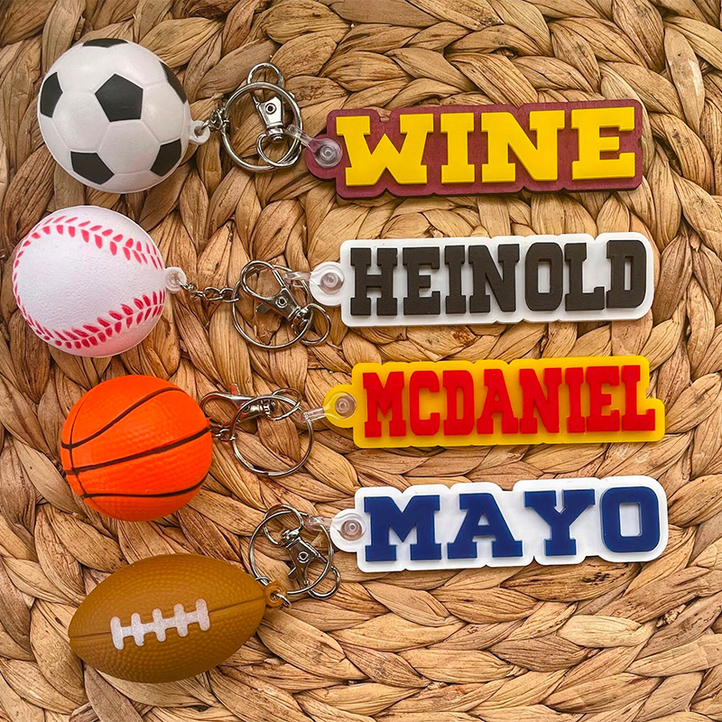 Personalized name color Sport Keychain Team Colors Soccer, Basketball, Baseball, Football, for keys