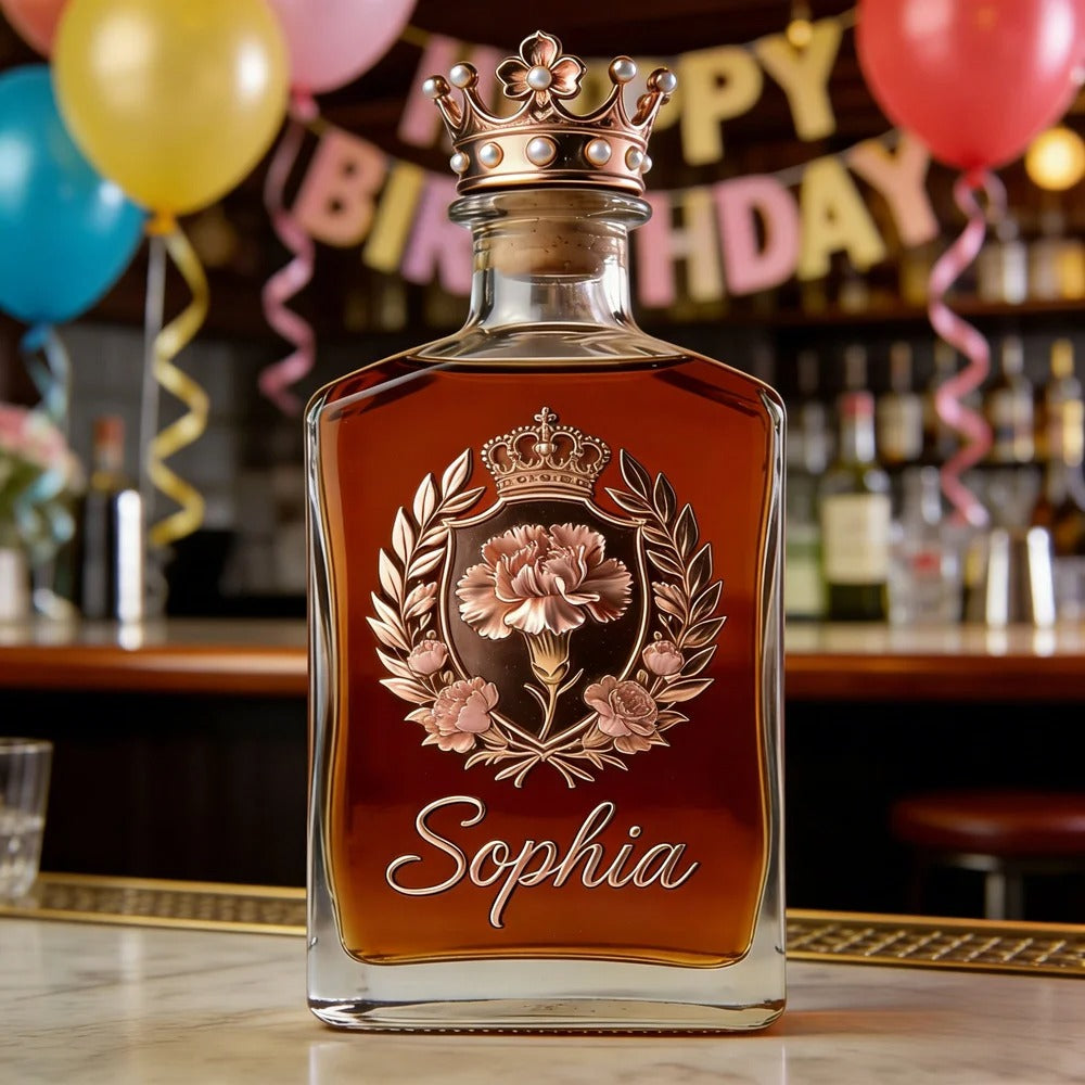 Custom Engraved Carnation Whiskey Bottle & Glass Set