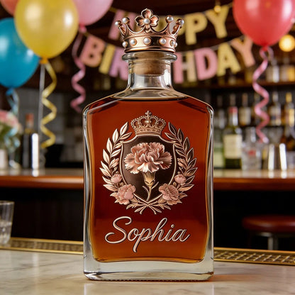 Custom Engraved Carnation Whiskey Bottle & Glass Set