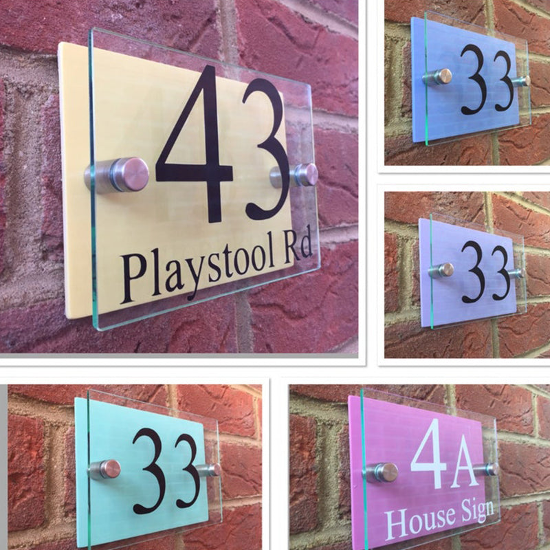Modern house sign door number plaque / street name Pastel colour backings