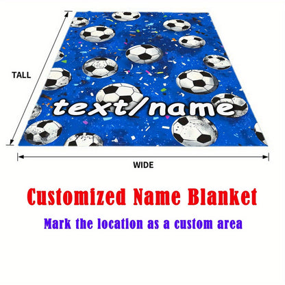 Custom Name Football Blanket - Lightweight Flannel Throw with Soccer Ball & Confetti Print