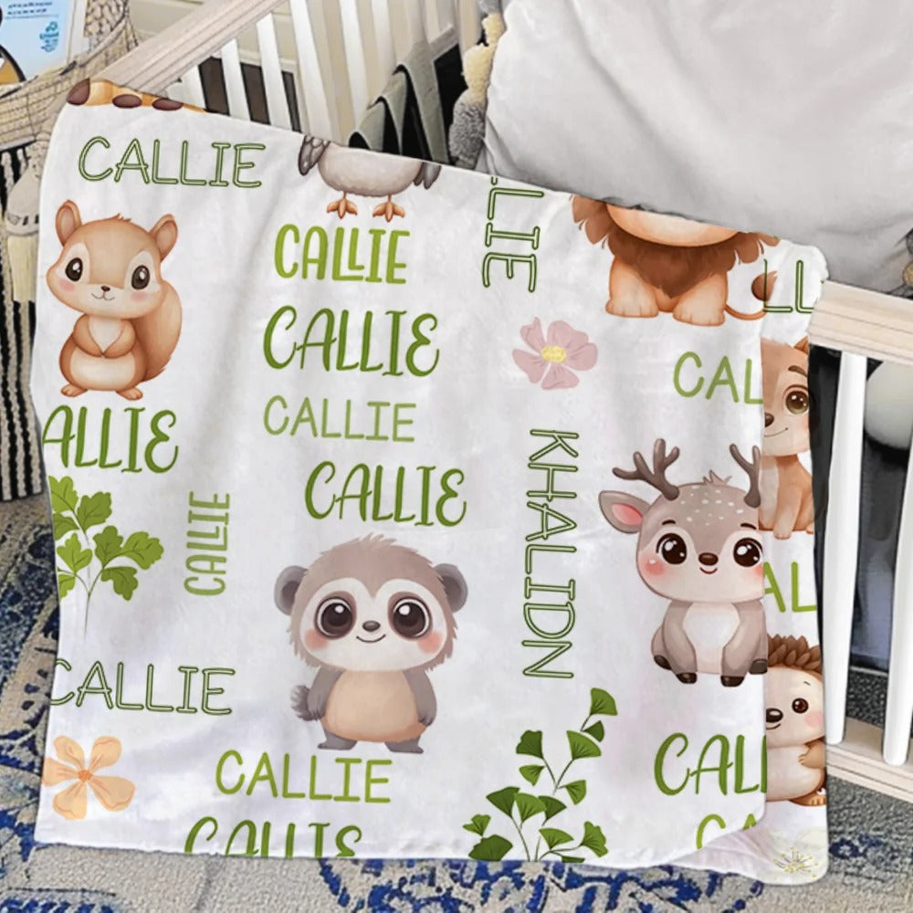Personalized Multicolor Cute Forest Animal Soft Throw Blanket