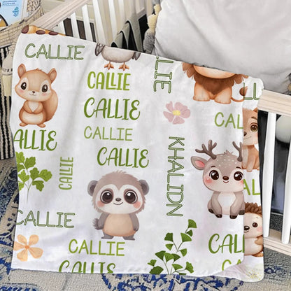 Personalized Multicolor Cute Forest Animal Soft Throw Blanket
