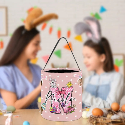 Personalized Cute Bunny Initial Portrait Photo Design Reusable Easter Basket