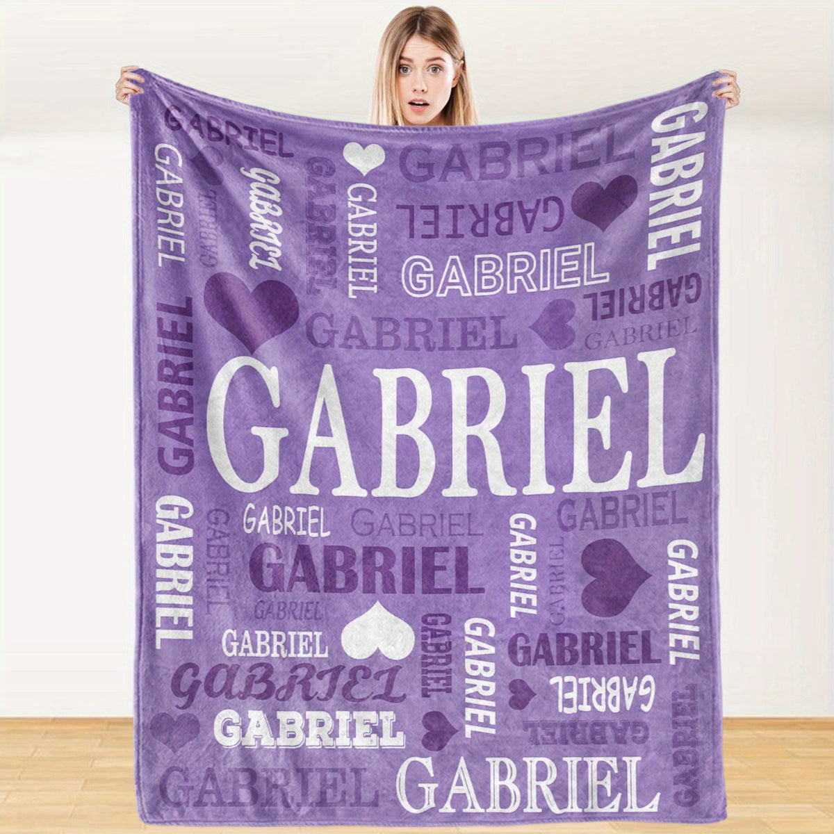 Custom Name Blanket - Personalized Flannel Throw with Heart & Star Design
