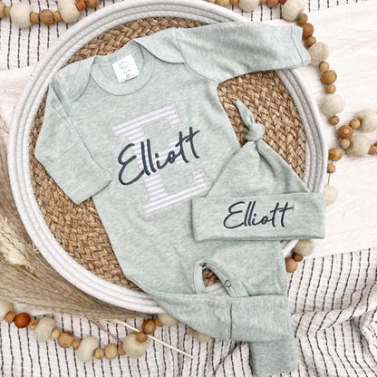 Custom coming home outfit for baby boy, personalized baby footie