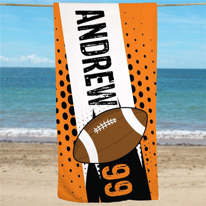 Sports Ball Personalized Beach Towel, name and number sports towel