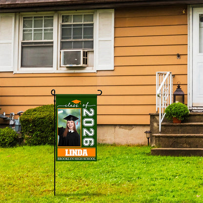 Personalized Graduation Garden Flag w/ Photo, Name & School Name
