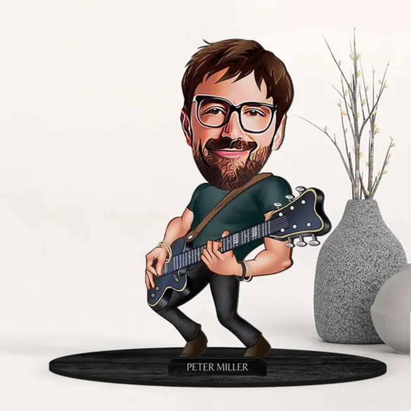 Personalized 3D Wooden Cartooned Guitarist Figurine Trinket