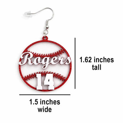 Personalized Baseball Earrings - Name and Number
