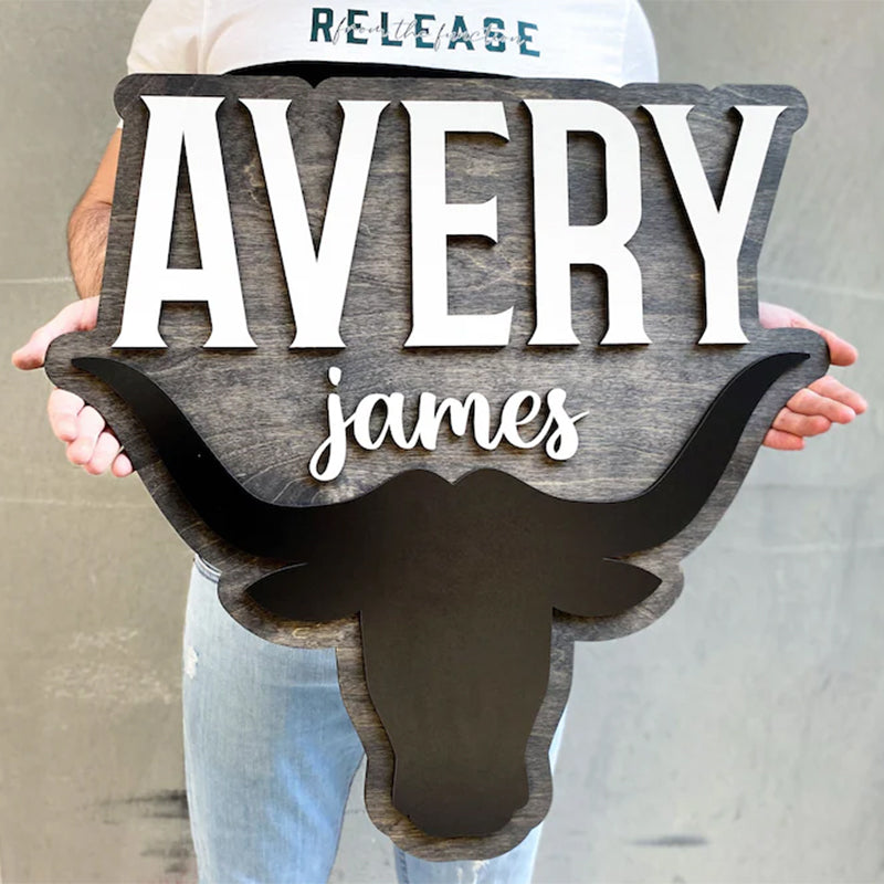 Western Themed Sign, Bull Horn Baby Name Sign