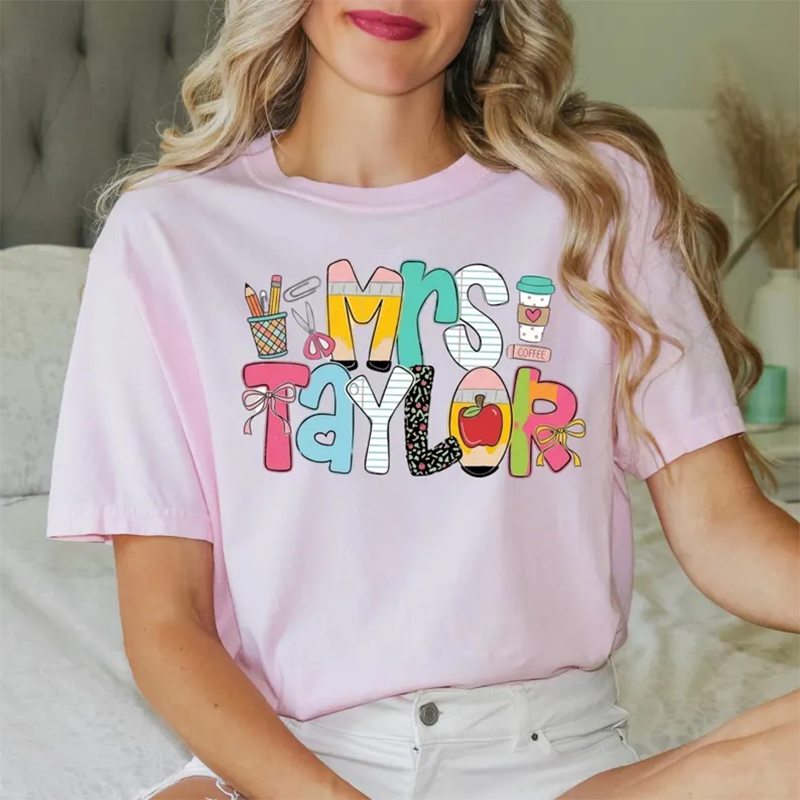 Personalized Teacher Shirt, Custom Name Teacher Tee, Mrs Teacher Shirt