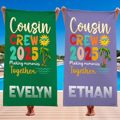Custom Cousin Crew Beach Towel, Matching Cousin Trip Gift