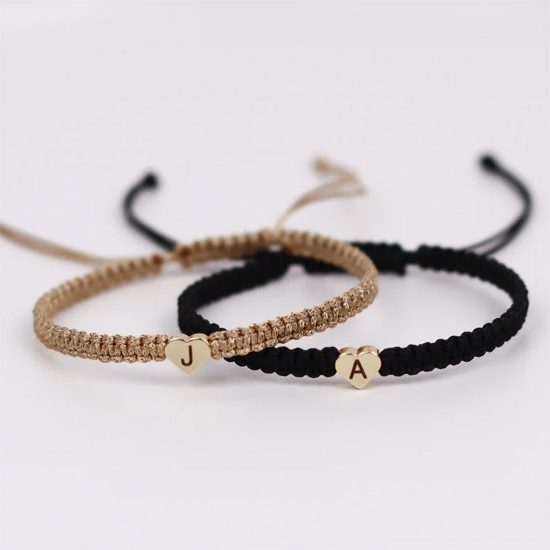 Set of 2 Custom Engraved Initial Bracelets for Couples and Friendships
