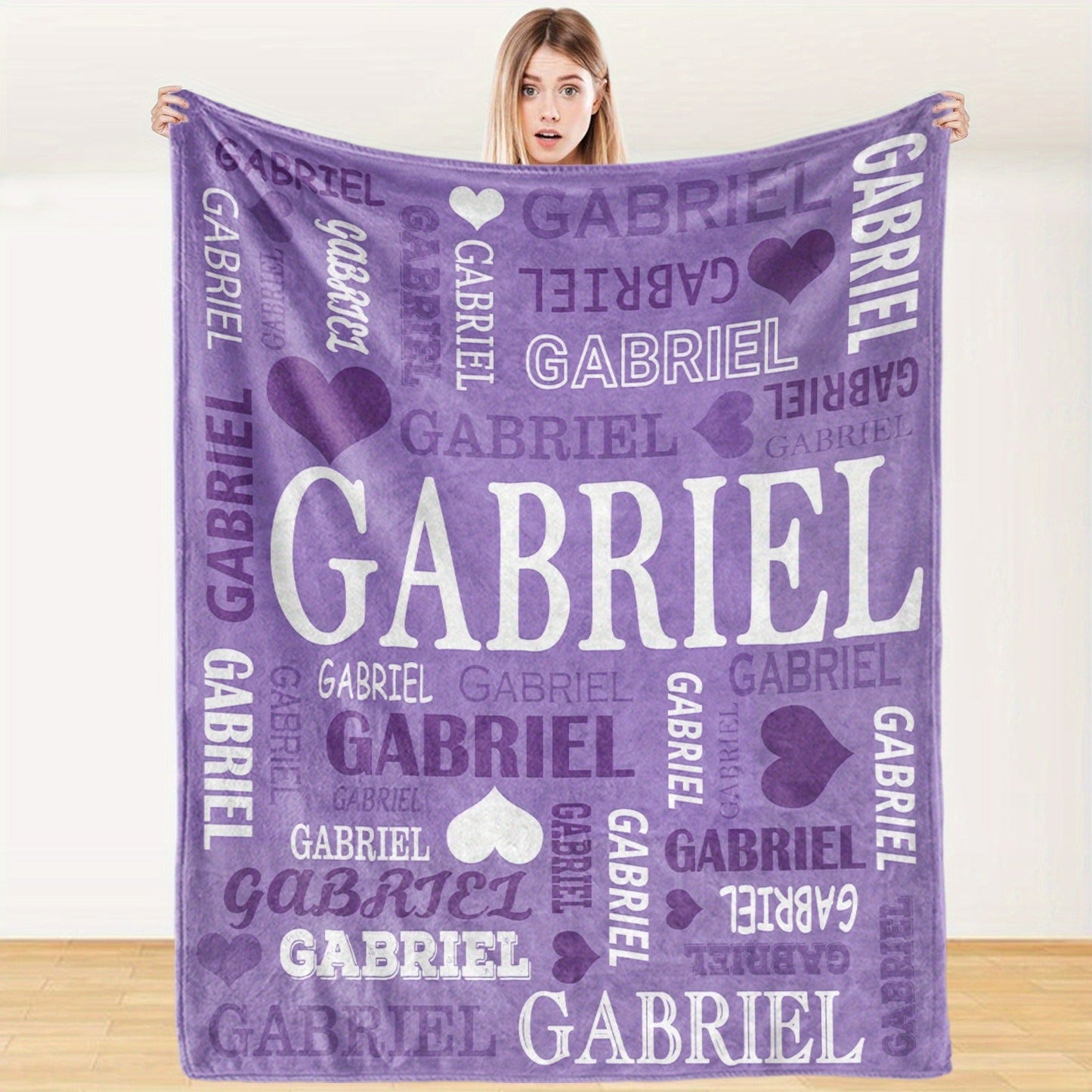 Custom Name Blanket - Personalized Flannel Throw with Heart & Star Design