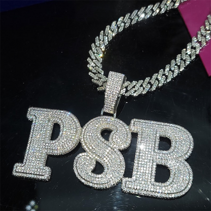 Customize 2-Tone Big Number Name Charm Pendant with Cuban Chain