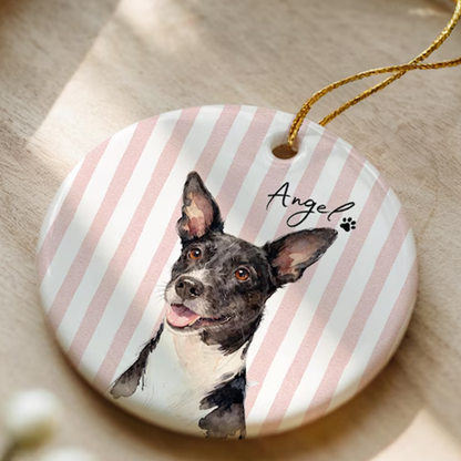 Personalized Pet Memorial Watercolor Ornament from Photo + Name