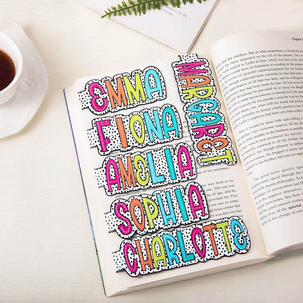 Personalized Colorful Dalmatian Dot Name Magnetic Bookmark