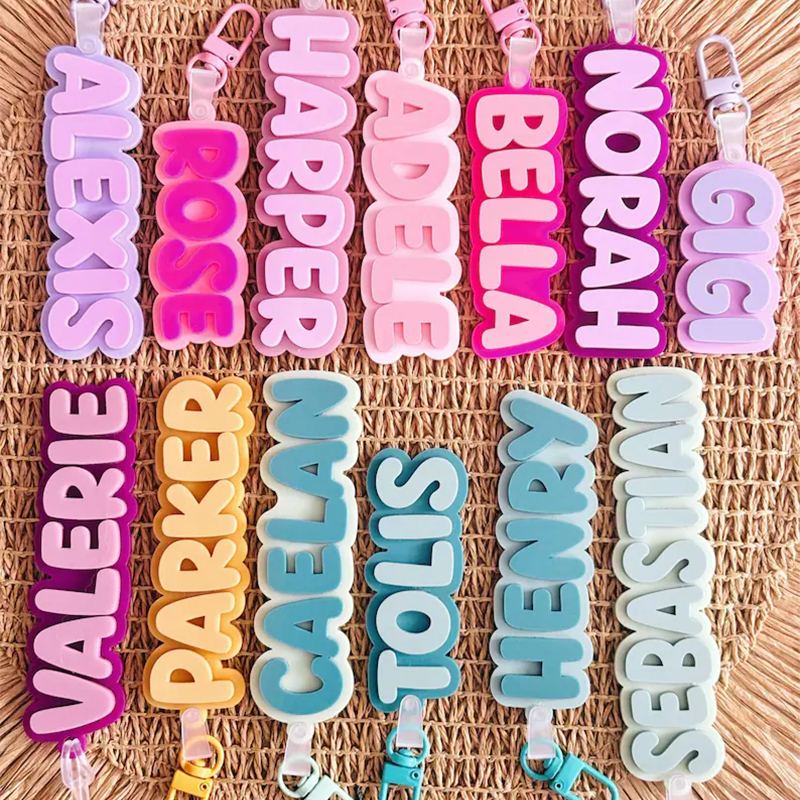 Personalised 2-Tone Keyring | Funky Bubble Style | Acrylic Backpack Tag | School Bag Tag