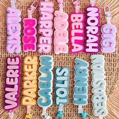Personalised 2-Tone Keyring | Funky Bubble Style | Acrylic Backpack Tag | School Bag Tag