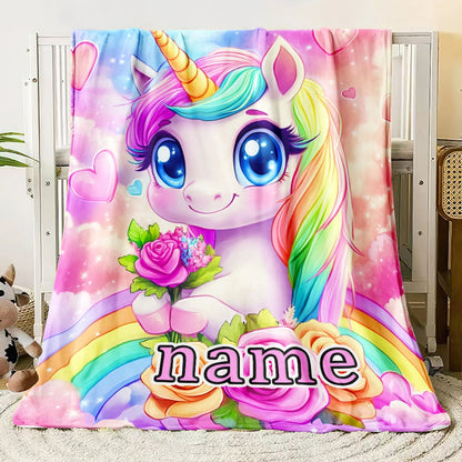 Personalized Name Adorable Mythical Creature Design HD Print Blanket