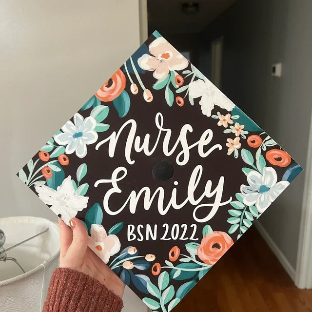 Custom Graduation Cap, Cierra Floral Printed Graduation Cap Topper, Senior Gift, Senior Graduation