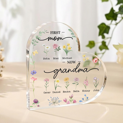 Personalized Acrylic Plaque for Mom Grandma, Custom Heart