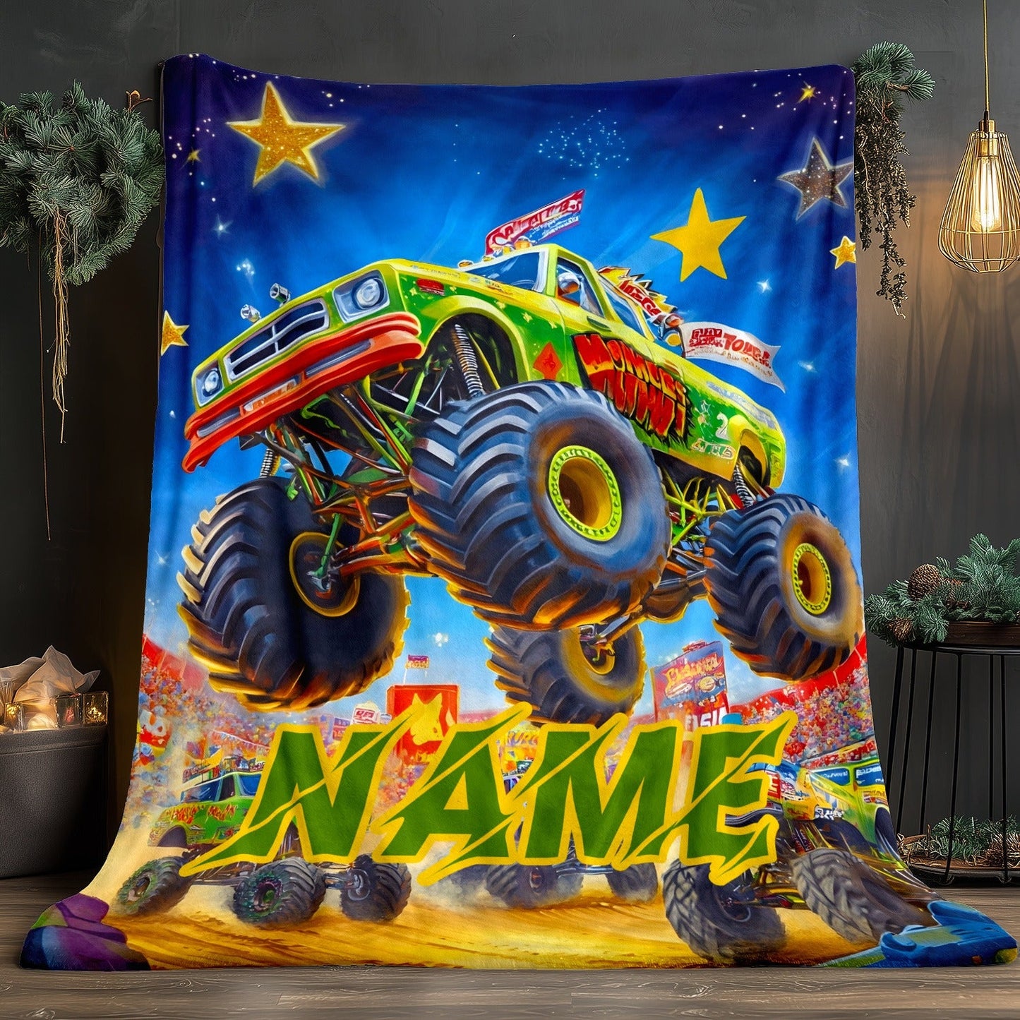 Personalized Monster Truck Flannel Blanket