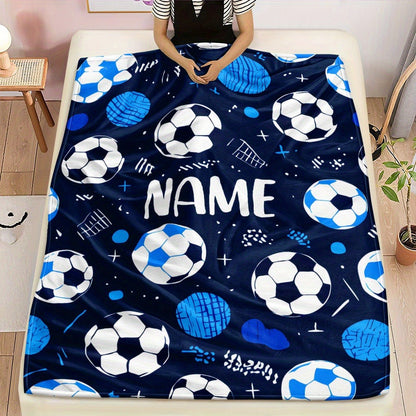 Glam Style Custom Name Football Print Flannel Throw Blanket