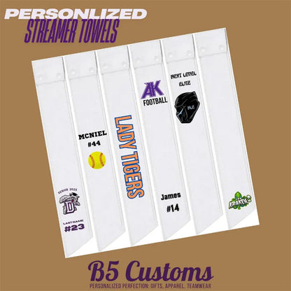 Sports streamer towel personalized for player   towel custom streamer