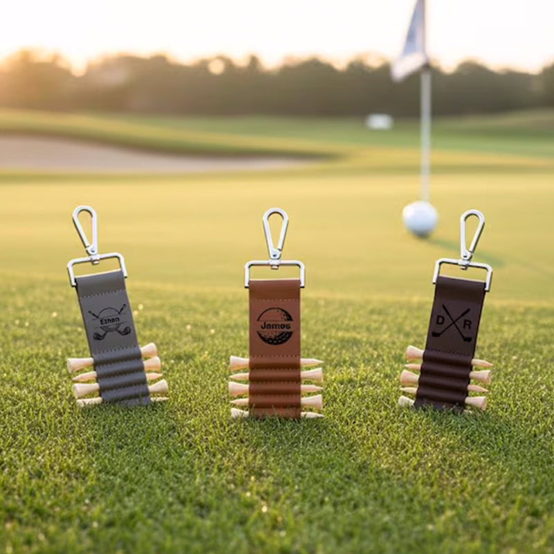 Engraved Leather Golf Bag Tag, Personalized Golf Tee Holder