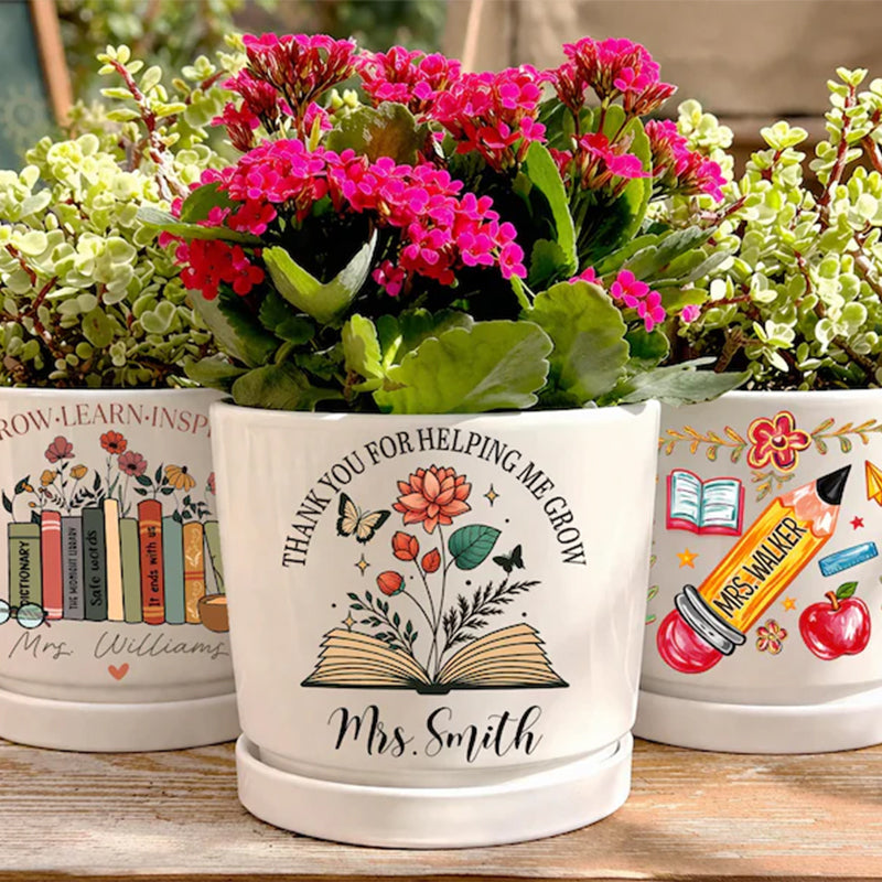 Thank You Gift for Teacher Appreciation, Thank You for Helping Me Grow Personalized Teacher Pot