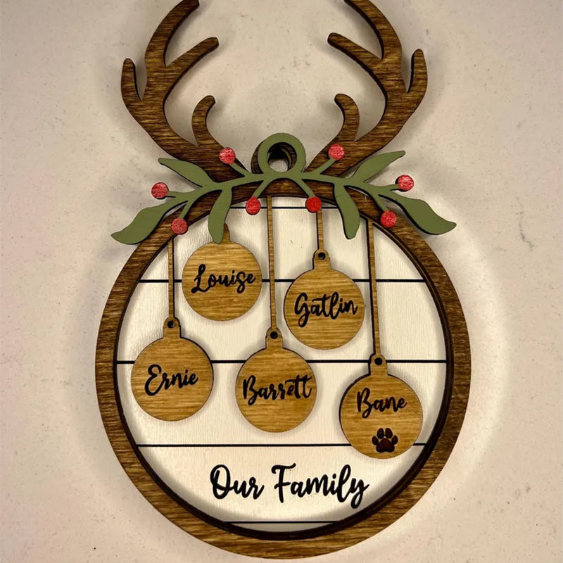 Family Christmas Ornament, Personalized 2025 Wood Holiday Ornament with Family