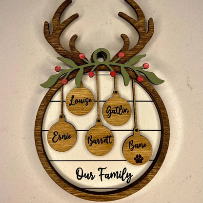 Family Christmas Ornament, Personalized 2025 Wood Holiday Ornament with Family