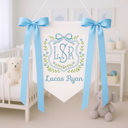 Custom Baby Banner, Welcome Banner with Floral Crest