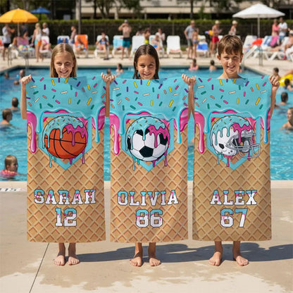 Personalized Ice Cream Drip Baseball Beach Towel For Boys