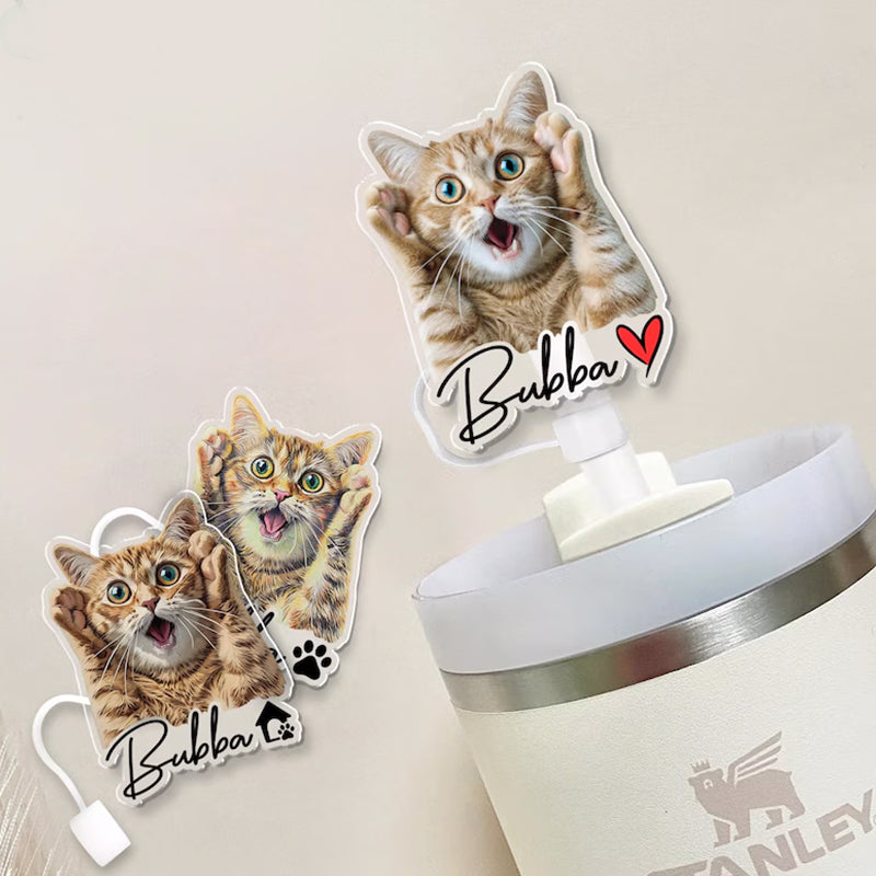 Custom Pet Photo Straw Topper, Stanley Cup Straw Cap with Pet Photo