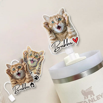 Custom Pet Photo Straw Topper, Stanley Cup Straw Cap with Pet Photo