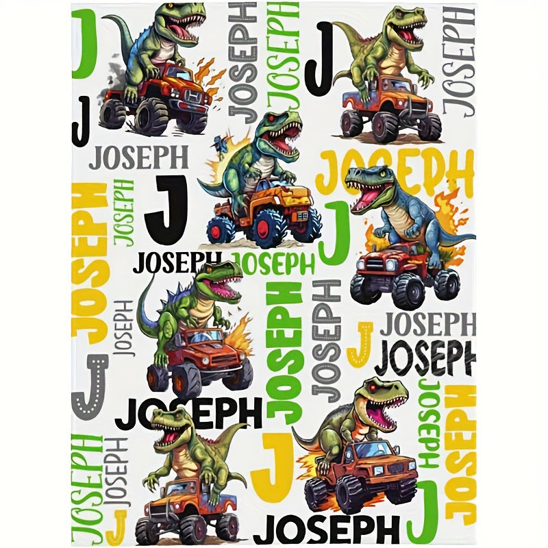 Customizable Dinosaur Truck Print Flannel Throw Blanket
