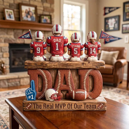 Personalized Baseball Soccer Football Basketball  Dad & Kids 2D FLAT Wooden Block, Custom Jersey Sign