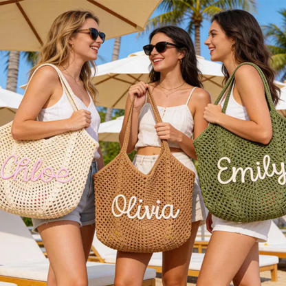 Personalized beach tote bags, Crochet beach bags