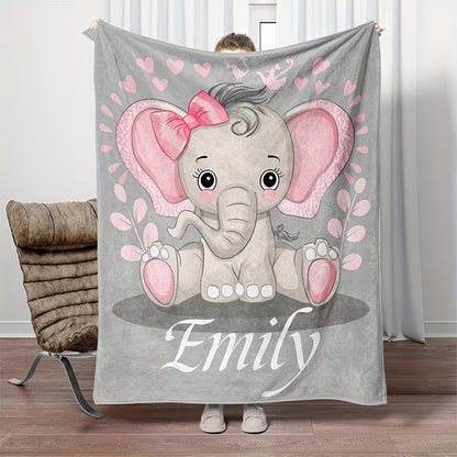 Custom Name Personalized Elephant Flannel Throw Blanket