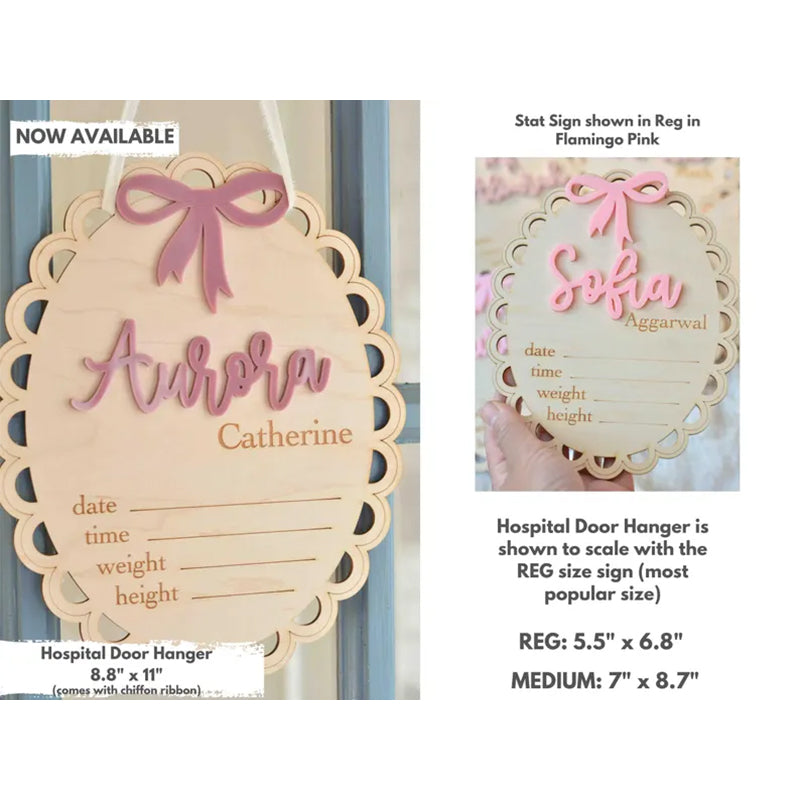Pink Bow Birth Stat Sign Birth Announcement Sign