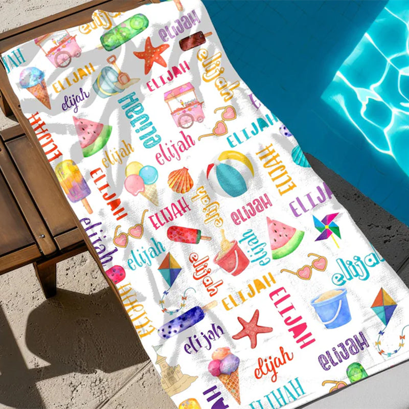 Personalized Ice Cream Beach Towel for Kids, Custom Gift for Summer Baby