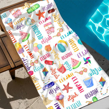 Personalized Ice Cream Beach Towel for Kids, Custom Gift for Summer Baby