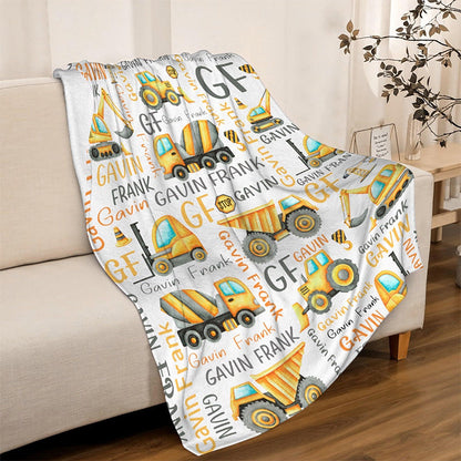 Custom Name Construction Truck Theme Throw Blanket